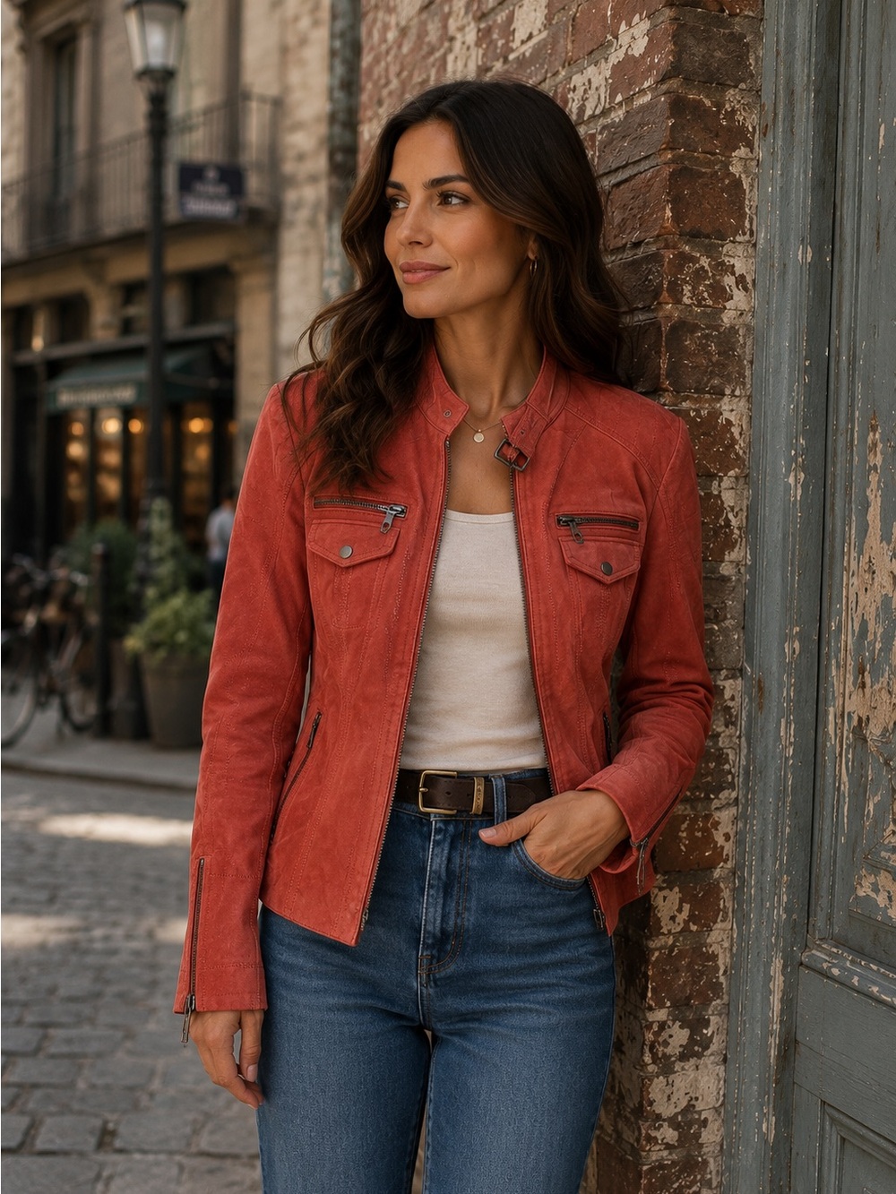 Women's Orange Leather Jacket